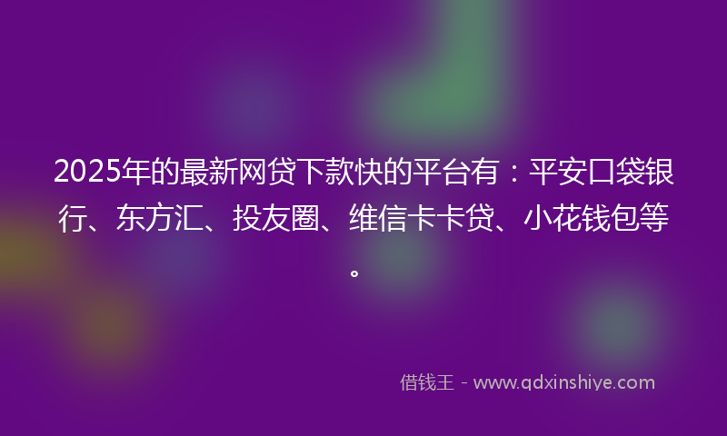 2025年的最新网贷下款快的平台有：平安口袋银行、东方汇、投友圈、维信卡卡贷、小花钱包等。