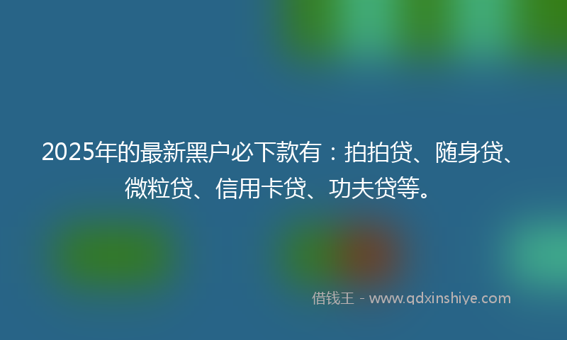 2025年的最新黑户必下款有：拍拍贷、随身贷、微粒贷、信用卡贷、功夫贷等。