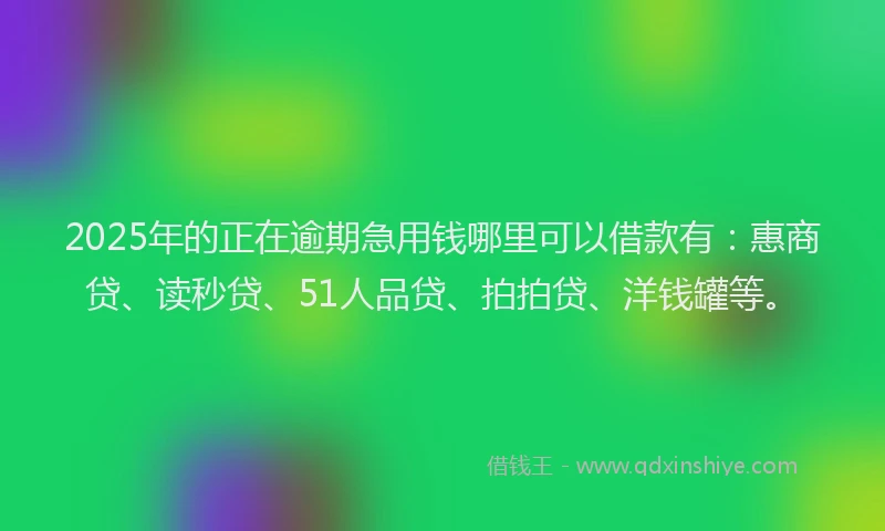 2025年的正在逾期急用钱哪里可以借款有：惠商贷、读秒贷、51人品贷、拍拍贷、洋钱罐等。