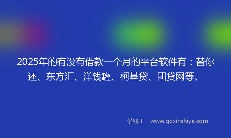 2025年的有没有借款一个月的平台软件有：替你还、东方汇、洋钱罐、柯基贷、团贷网等。