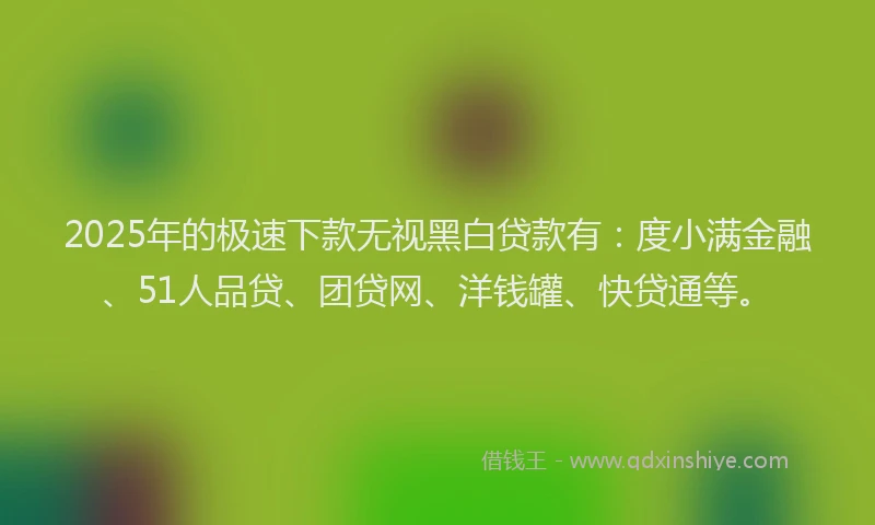2025年的极速下款无视黑白贷款有：度小满金融、51人品贷、团贷网、洋钱罐、快贷通等。