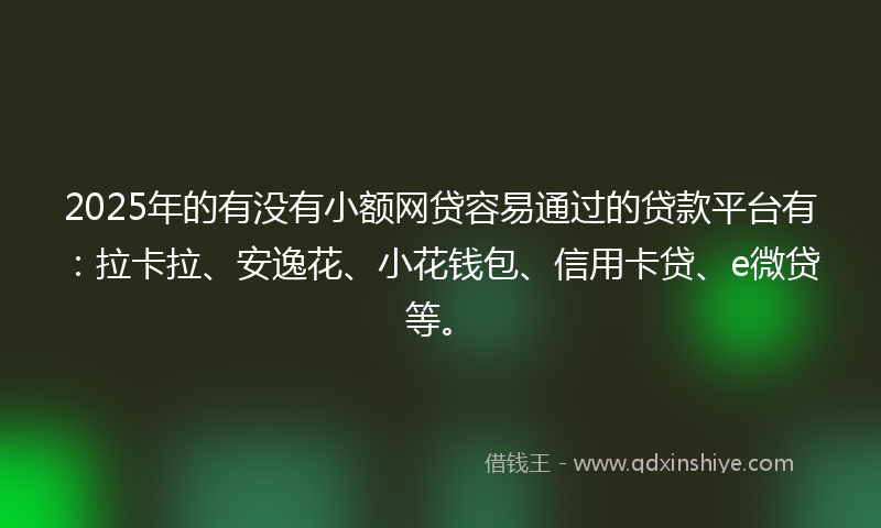 2025年的有没有小额网贷容易通过的贷款平台有：拉卡拉、安逸花、小花钱包、信用卡贷、e微贷等。