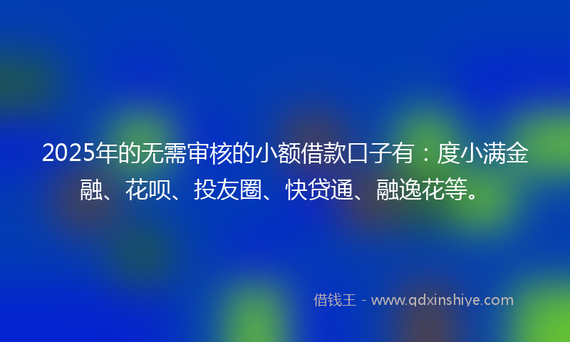 2025年的无需审核的小额借款口子有：度小满金融、花呗、投友圈、快贷通、融逸花等。