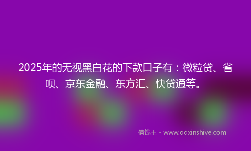 2025年的无视黑白花的下款口子有：微粒贷、省呗、京东金融、东方汇、快贷通等。