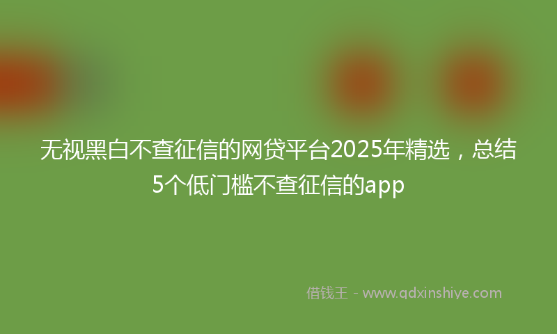 无视黑白不查征信的网贷平台2025年精选，总结5个低门槛不查征信的app