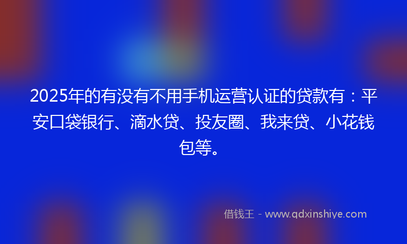 2025年的有没有不用手机运营认证的贷款有：平安口袋银行、滴水贷、投友圈、我来贷、小花钱包等。