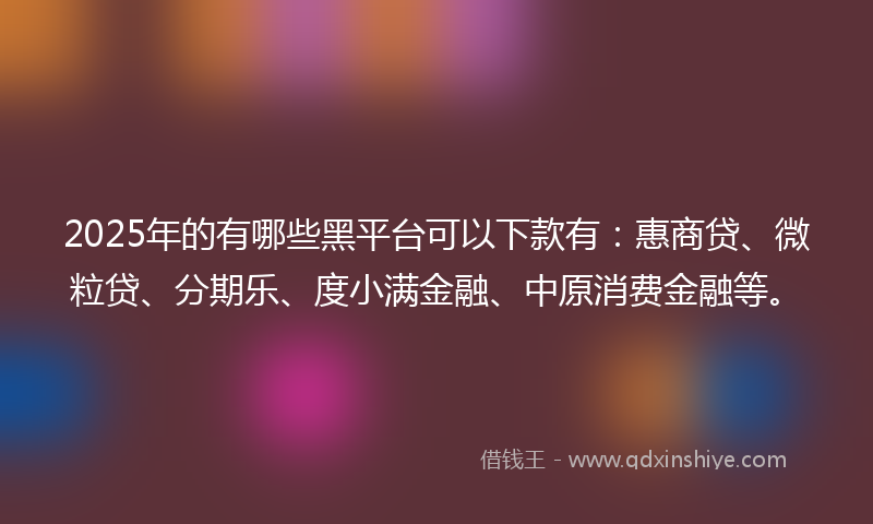 2025年的有哪些黑平台可以下款有：惠商贷、微粒贷、分期乐、度小满金融、中原消费金融等。