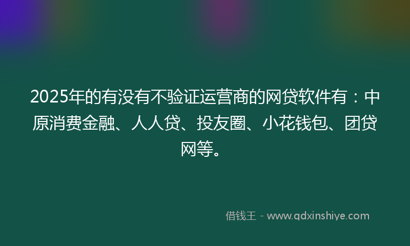 2025年的有没有不验证运营商的网贷软件有：中原消费金融、人人贷、投友圈、小花钱包、团贷网等。