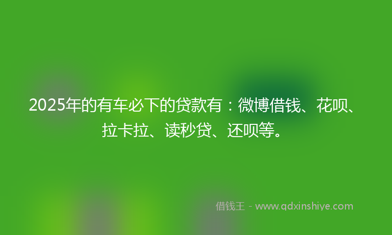 2025年的有车必下的贷款有：微博借钱、花呗、拉卡拉、读秒贷、还呗等。