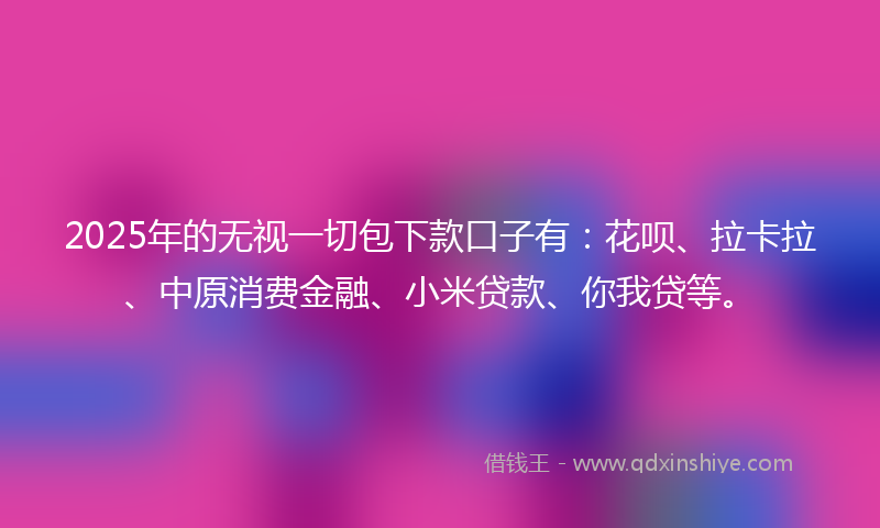 2025年的无视一切包下款口子有：花呗、拉卡拉、中原消费金融、小米贷款、你我贷等。