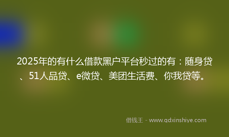 2025年的有什么借款黑户平台秒过的有：随身贷、51人品贷、e微贷、美团生活费、你我贷等。