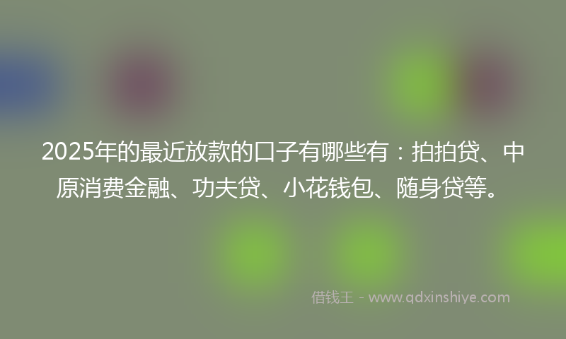 2025年的最近放款的口子有哪些有：拍拍贷、中原消费金融、功夫贷、小花钱包、随身贷等。