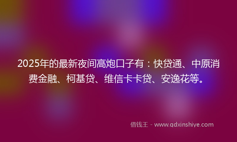2025年的最新夜间高炮口子有：快贷通、中原消费金融、柯基贷、维信卡卡贷、安逸花等。