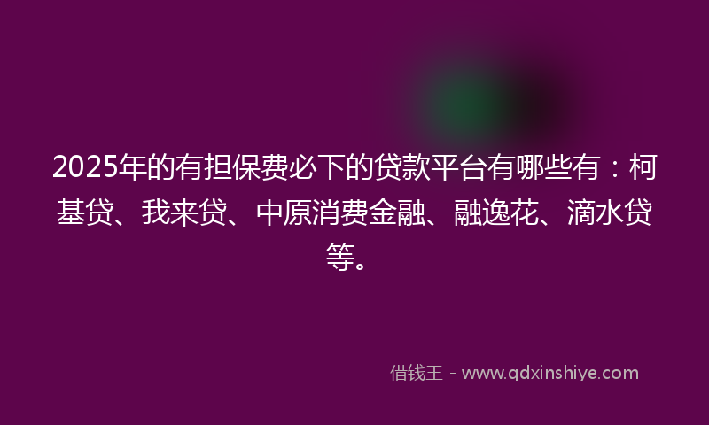 2025年的有担保费必下的贷款平台有哪些有：柯基贷、我来贷、中原消费金融、融逸花、滴水贷等。