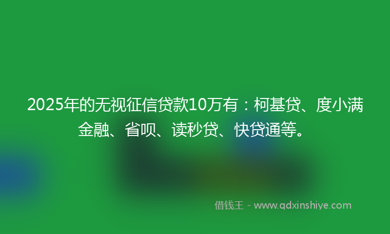 2025年的无视征信贷款10万有：柯基贷、度小满金融、省呗、读秒贷、快贷通等。