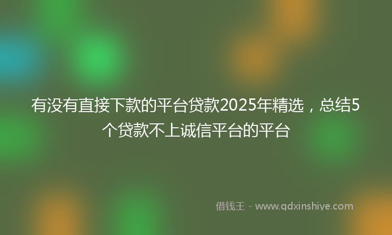 有没有直接下款的平台贷款2025年精选，总结5个贷款不上诚信平台的平台
