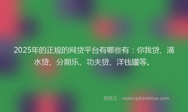 2025年的正规的网贷平台有哪些有：你我贷、滴水贷、分期乐、功夫贷、洋钱罐等。