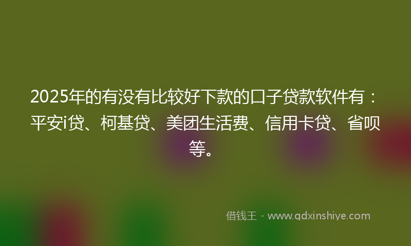 2025年的有没有比较好下款的口子贷款软件有：平安i贷、柯基贷、美团生活费、信用卡贷、省呗等。