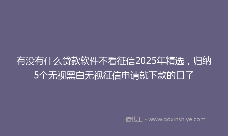 有没有什么贷款软件不看征信2025年精选，归纳5个无视黑白无视征信申请就下款的口子