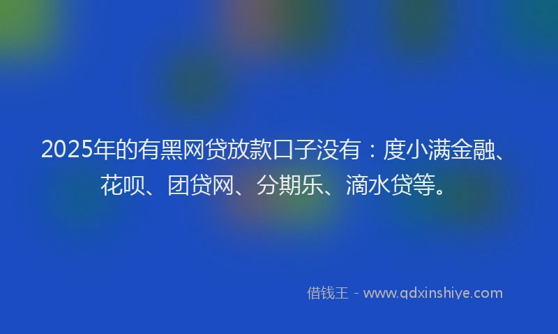 2025年的有黑网贷放款口子没有：度小满金融、花呗、团贷网、分期乐、滴水贷等。