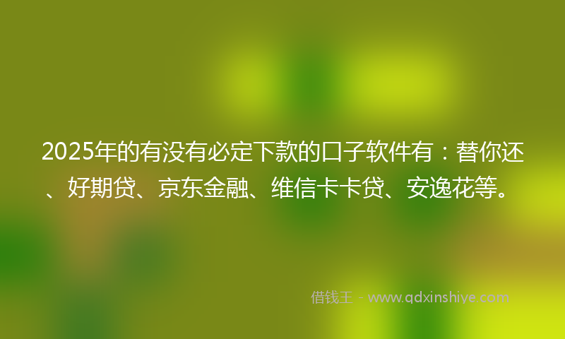 2025年的有没有必定下款的口子软件有：替你还、好期贷、京东金融、维信卡卡贷、安逸花等。