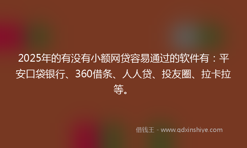 2025年的有没有小额网贷容易通过的软件有：平安口袋银行、360借条、人人贷、投友圈、拉卡拉等。