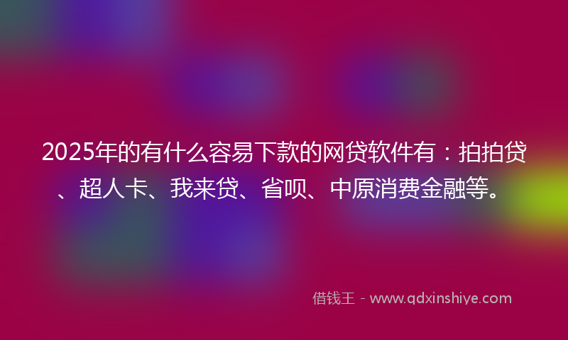 2025年的有什么容易下款的网贷软件有：拍拍贷、超人卡、我来贷、省呗、中原消费金融等。