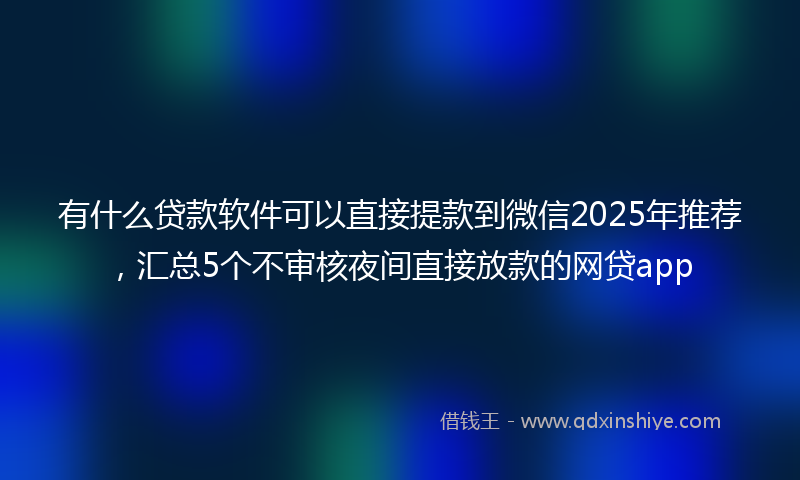 有什么贷款软件可以直接提款到微信2025年推荐，汇总5个不审核夜间直接放款的网贷app