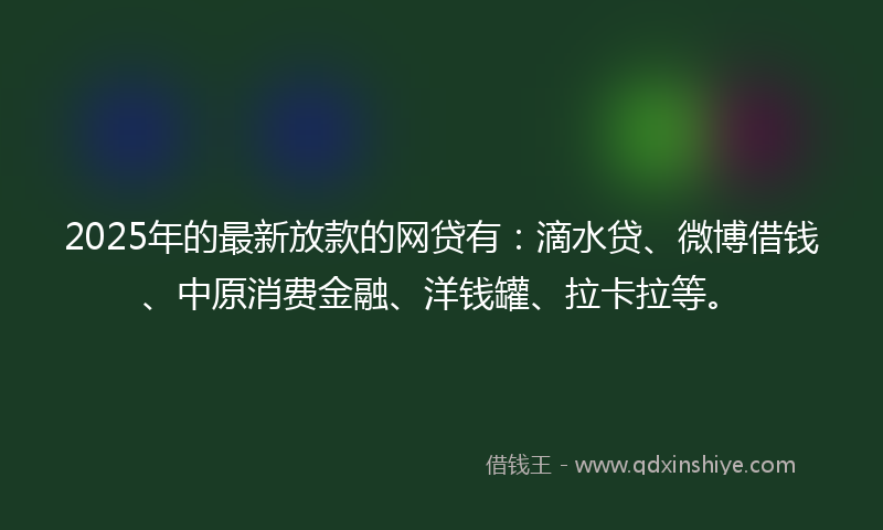 2025年的最新放款的网贷有：滴水贷、微博借钱、中原消费金融、洋钱罐、拉卡拉等。