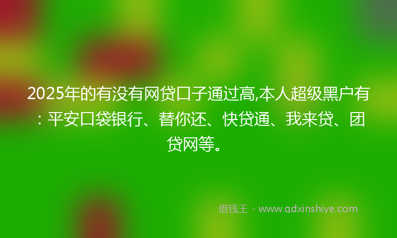 2025年的有没有网贷口子通过高,本人超级黑户有：平安口袋银行、替你还、快贷通、我来贷、团贷网等。