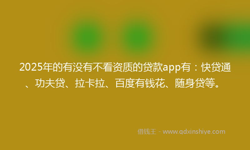 2025年的有没有不看资质的贷款app有：快贷通、功夫贷、拉卡拉、百度有钱花、随身贷等。