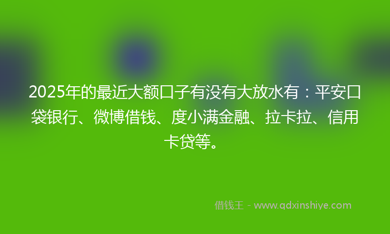 2025年的最近大额口子有没有大放水有：平安口袋银行、微博借钱、度小满金融、拉卡拉、信用卡贷等。