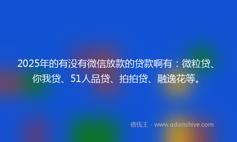2025年的有没有微信放款的贷款啊有：微粒贷、你我贷、51人品贷、拍拍贷、融逸花等。