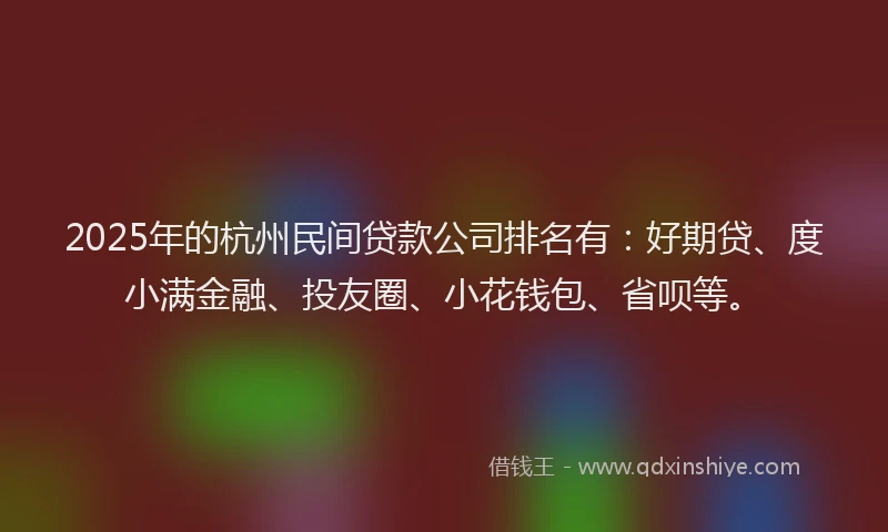 2025年的杭州民间贷款公司排名有：好期贷、度小满金融、投友圈、小花钱包、省呗等。