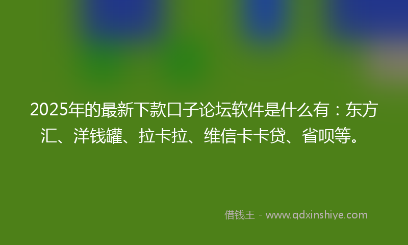 2025年的最新下款口子论坛软件是什么有：东方汇、洋钱罐、拉卡拉、维信卡卡贷、省呗等。