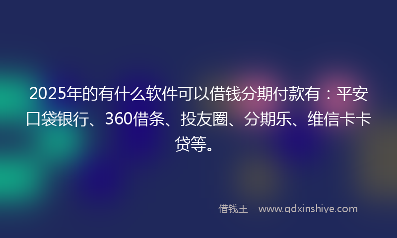 2025年的有什么软件可以借钱分期付款有：平安口袋银行、360借条、投友圈、分期乐、维信卡卡贷等。