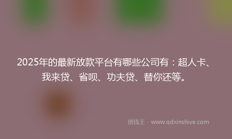 2025年的最新放款平台有哪些公司有：超人卡、我来贷、省呗、功夫贷、替你还等。