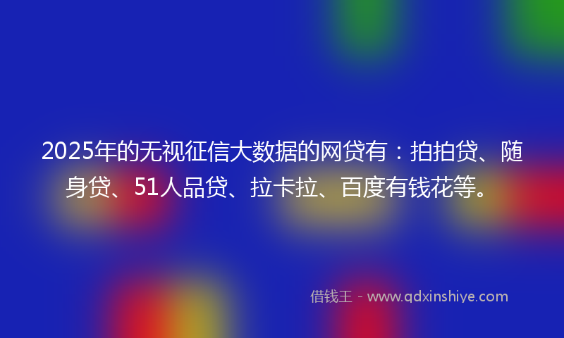 2025年的无视征信大数据的网贷有：拍拍贷、随身贷、51人品贷、拉卡拉、百度有钱花等。