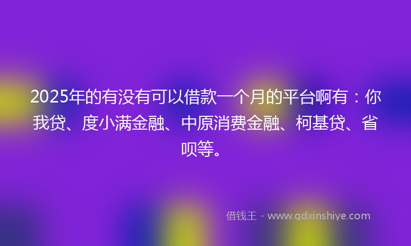 2025年的有没有可以借款一个月的平台啊有：你我贷、度小满金融、中原消费金融、柯基贷、省呗等。