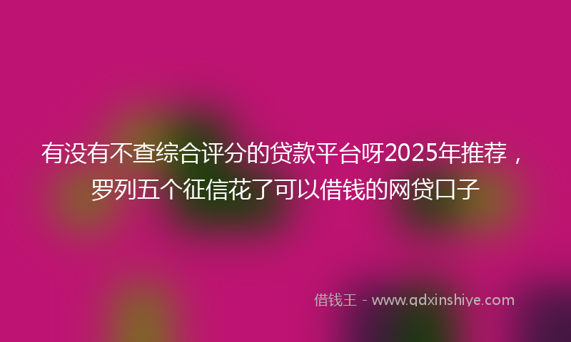 有没有不查综合评分的贷款平台呀2025年推荐，罗列五个征信花了可以借钱的网贷口子