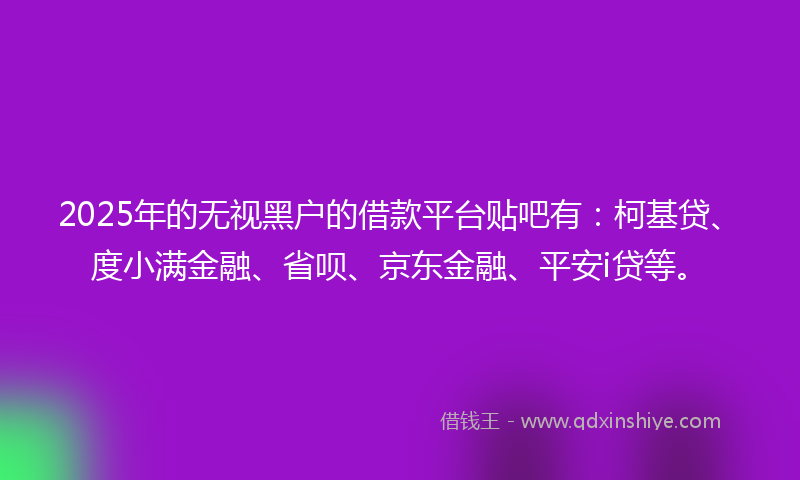 2025年的无视黑户的借款平台贴吧有：柯基贷、度小满金融、省呗、京东金融、平安i贷等。