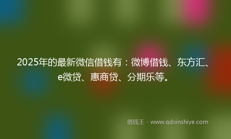 2025年的最新微信借钱有：微博借钱、东方汇、e微贷、惠商贷、分期乐等。