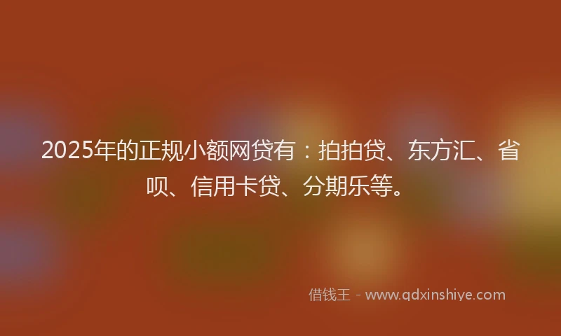 2025年的正规小额网贷有：拍拍贷、东方汇、省呗、信用卡贷、分期乐等。