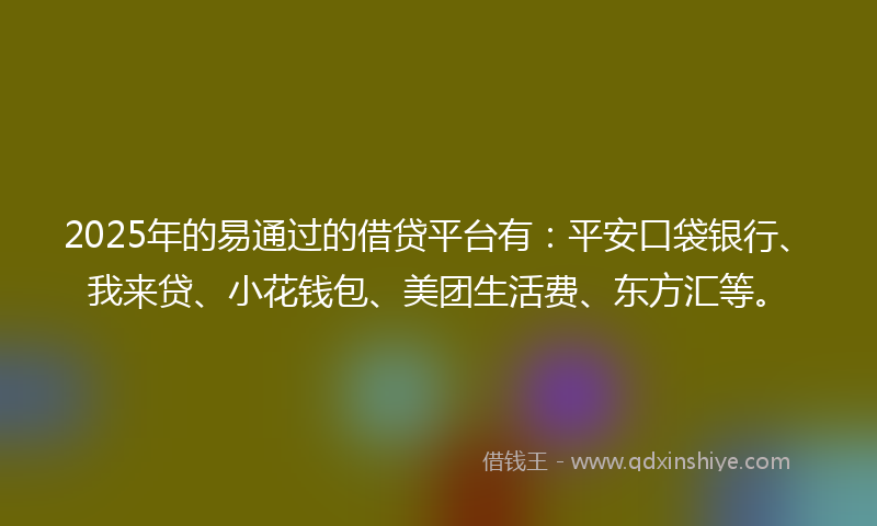 2025年的易通过的借贷平台有：平安口袋银行、我来贷、小花钱包、美团生活费、东方汇等。