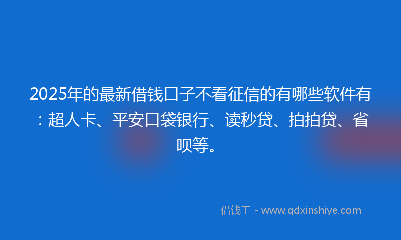 2025年的最新借钱口子不看征信的有哪些软件有：超人卡、平安口袋银行、读秒贷、拍拍贷、省呗等。