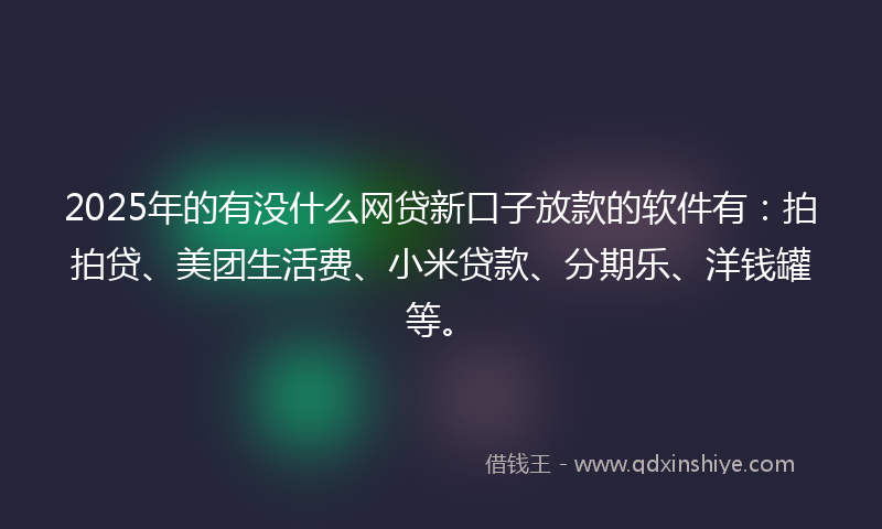 2025年的有没什么网贷新口子放款的软件有：拍拍贷、美团生活费、小米贷款、分期乐、洋钱罐等。