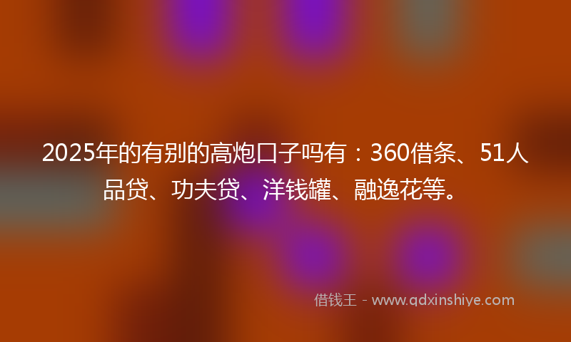2025年的有别的高炮口子吗有：360借条、51人品贷、功夫贷、洋钱罐、融逸花等。