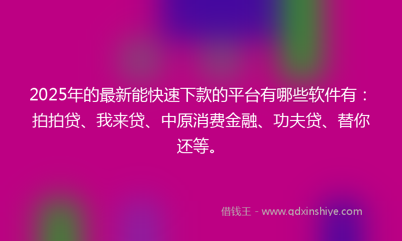 2025年的最新能快速下款的平台有哪些软件有：拍拍贷、我来贷、中原消费金融、功夫贷、替你还等。
