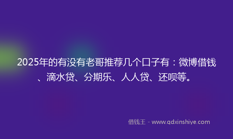 2025年的有没有老哥推荐几个口子有：微博借钱、滴水贷、分期乐、人人贷、还呗等。