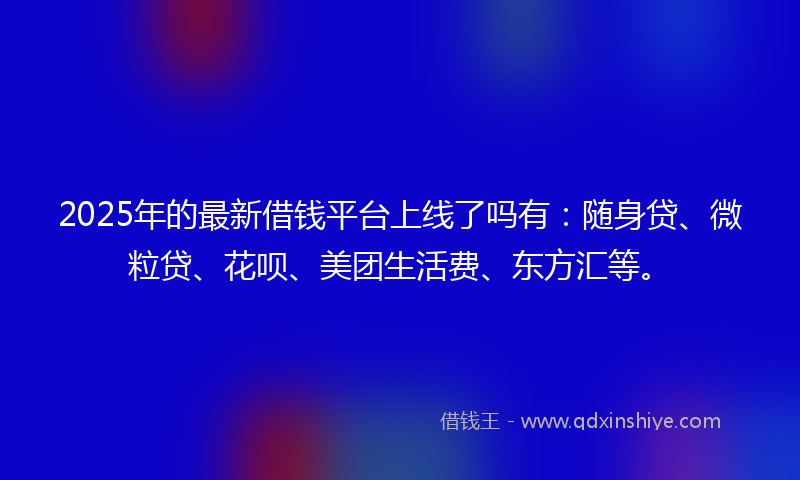 2025年的最新借钱平台上线了吗有：随身贷、微粒贷、花呗、美团生活费、东方汇等。
